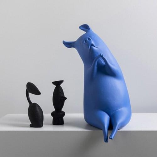 Melancholy Pig Resin Figurine Sculpture Tabletop Decoration Art Statue Nordic Style Home Decor Accessories Arts And Crafts