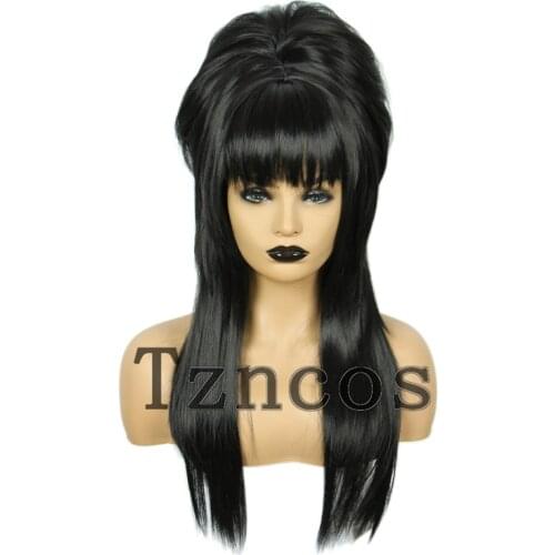 Tzncos 70s 80s Women Housewife Beehive Costume Wigs Wife Black Straight Hair