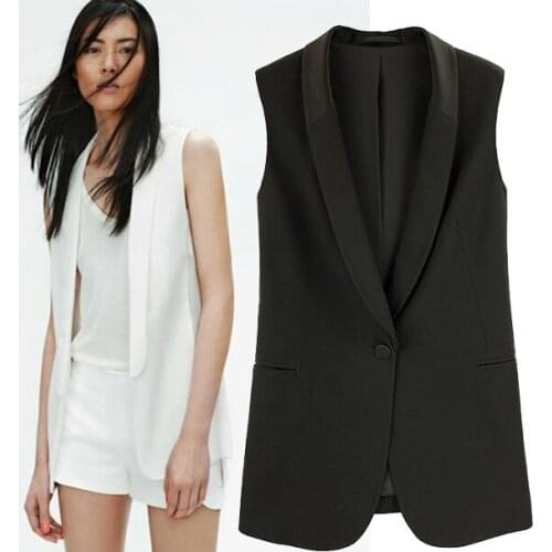 2017 Spring New Arrival One Button Chiffon Suit Vest, Women Black Workwear Sleeveless Jacket