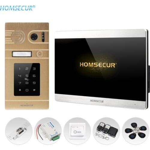 HOMSECUR 4 Wire Video Door Intercom Kit with 7inch Touch Screen Unlock via Keyfob Password Fail Safe Lock Exit Button Included