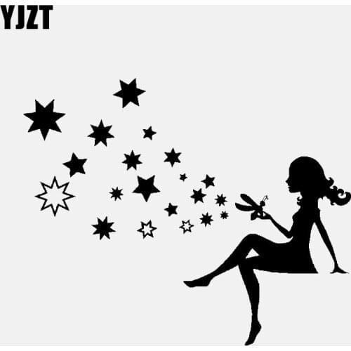 YJZT 15.8CM*12.8CM Girl With Star Vinyl Decal Car Sticker Black/Silver C3-0632
