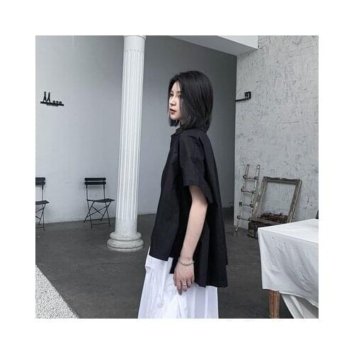 Bat Sleeve Shirt Womens new 2020 summer loose-fitting black minority design sense jacket