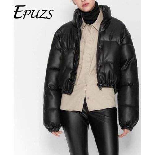 Women Padded PU Coat Punk Streetwear Parka Jacket Warm Croped Long Sleeve Girls Outwear Zoravicky Motorcycle Black Short Jacket
