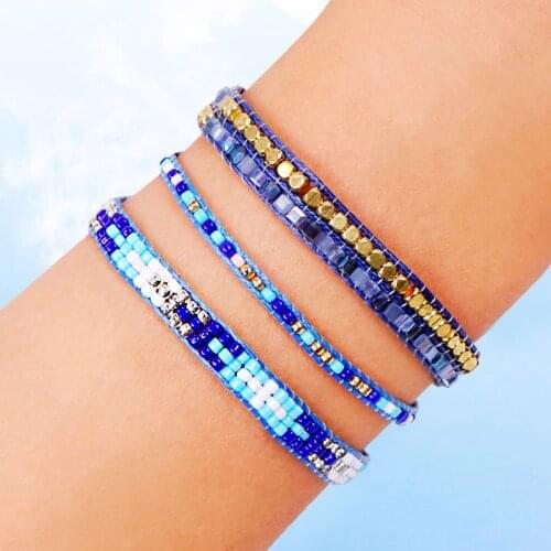 BLUESTAR 3pcs One Set Women Crystal Bead Bracelet Handmade Bohemian Woven Lady MIYUKI Bead Bracelets