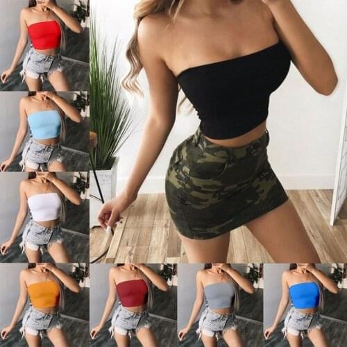 2021 New Fashion Hot Sexy Women Strapless Top Boob Tube Top Sexy Sleeveless Crop Top Lady Bandeau Top Pure Color