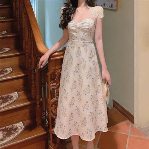 Elegant Floral Print Long Dress Sexy Summer Sleeveless O-neck Women Dresses 2021 New Office Lady Lace A-line High Waist Vestidos