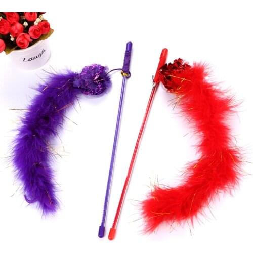 1PC Pet Cat Kitten Teaser Catcher Funny Plush Feather Stick Long Rod Wand Play Stick Interactive Toy Pets Supplies