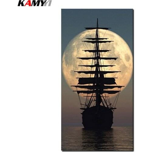 3d diy diamond painting cross stitch rhinestones crystal diamond embroidery mosaic needlework moon and ship wall craft B618