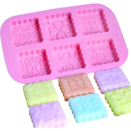 6 Holes 3D Round Square Flower Lace Shape Silicone Soap Moulds Handmade Soap Making Tool Fondant Cake Baking Tools 2 Style