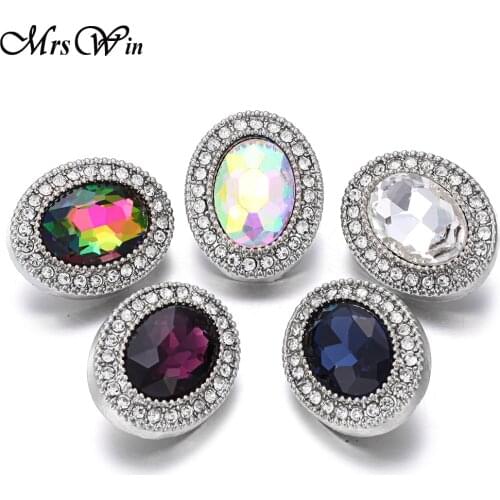 6pcs/lot High Quality Snap Button Jewelry Rhinestone Oval 18mm metal Snap Buttons Fit Snap Button Bracelet Necklace for Women