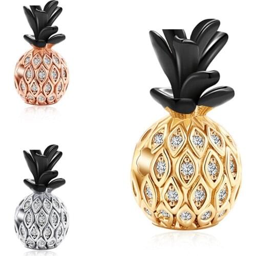 Pineapple Fruit Brass Cubic Zirconia Diy Bead Bracelet Jewelry Making Connector Micro Pave CZ Copper Metal Charm Accessories