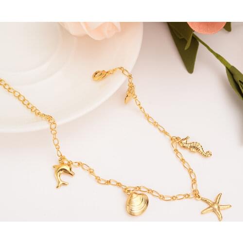 Fashion gold cute dolphin Starfish Conch Shell bangle Bracelet For Women Jewelry Summer Style Beach gifts link chain anklet