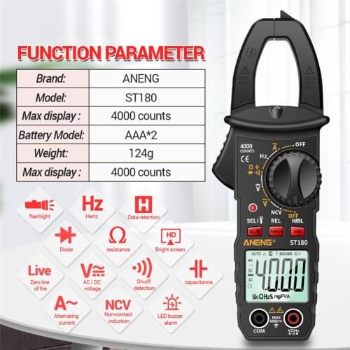 ST180 4000 Counts Digital Current Clamp Meter AC Ohm NCV Multimeter Tester Electrician Tool DC AC Ammeter