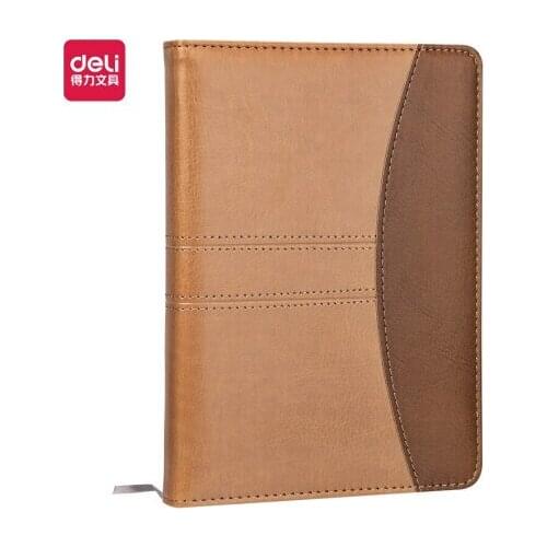 Deli 7921 /Thickened Retro Brown Coffee Splicing Leather Book/Meeting Notepad/Notebook/ Office Supplies/25K/160 Pages
