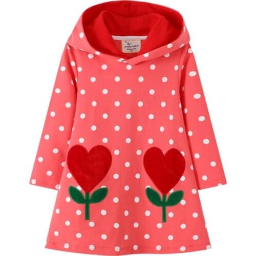 Jumping Meters Kids Girls Cotton Hoodies Dress New Childrens Girls Fancy Polka Dot Dresses Baby Hooded Clothes