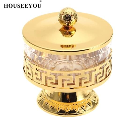 European Luxurious Home Serving Trays Coffee Sweet Candy Sugar Bowl with Metal Lid Spice Storage Container Kitchen Organizer