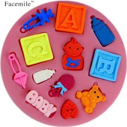 Baby stroller mold hand bottle Trojan Letter silicone DIY Mould cake Tools Biscuit Gift Fondant Decorating baking tools 04104