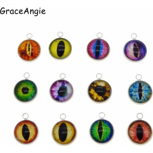 GraceAngie 10mm Round Glass Dragon Lizard Frog Vivid Eye Necklace Pendant Fashion Earrings Charms Accessory Vintage Bracelet DIY
