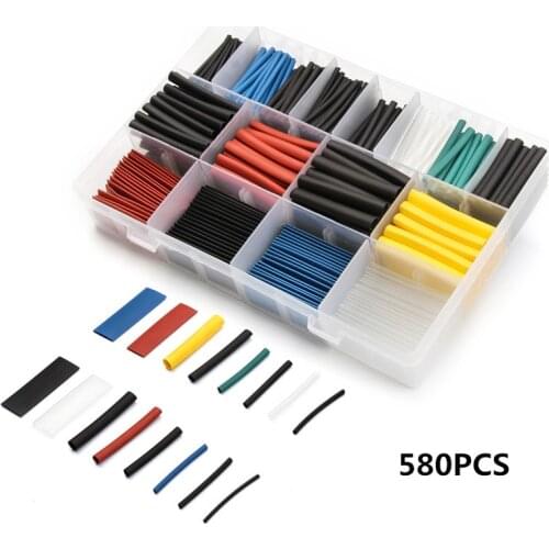 580PCS 1mm-10mm Insulation Heat Shrink Sleeving Tubing Shrinkable Tube Ratio 2:1 Wrap Car Electrical Wire Cable Sleeve Tubes