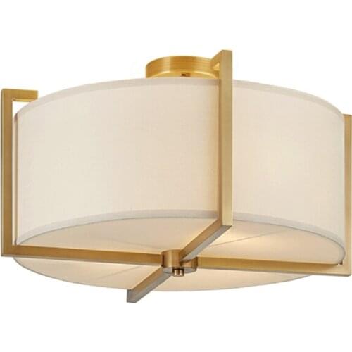 Brass round bedroom ceiling lights luxury study American living room lamp art fabric Nordic lighting ceiling lamps fixtures