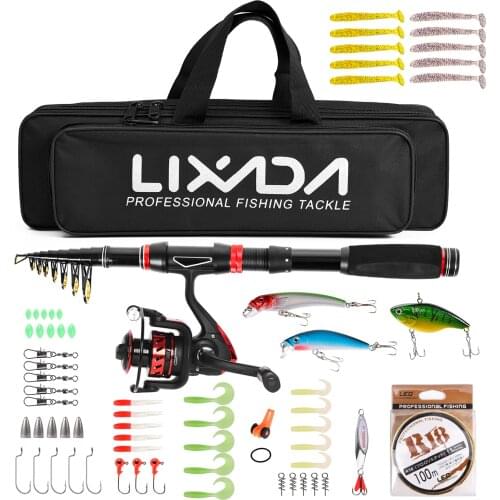Lixada Fishing Rod and Reel Combo Carbon Fiber Telescopic Fishing Rod with Spinning Reel Combo Fishing Lures Jig Hooks Full Kit