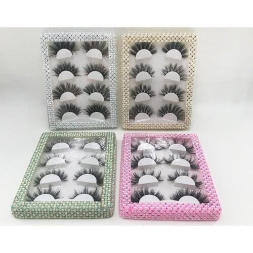 New 4 Pairs 3D Mink Lashes Glitter Pearl Eyelash Tray 100% Handmade False Eyelashes Natural long Mink Lashes