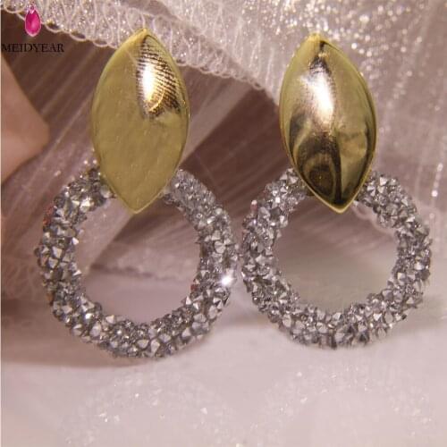 New product silver needle plated 18K gold leaf shimmering micro-broken zircon large circle fashion atmospheric earrings