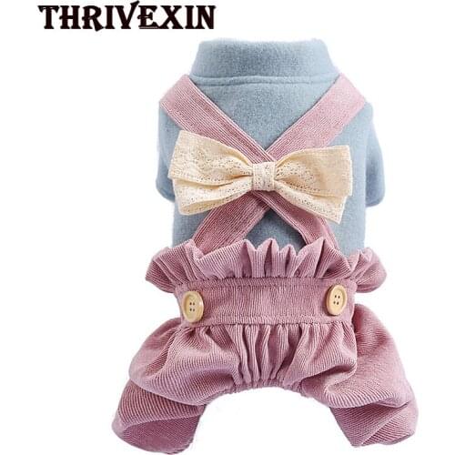 Autumn&Winter Dog Clothes Warm Jumpsuit Rompers with Big Bow Design For Puppy Cat Clothing Chihuahua York Pet Clothes