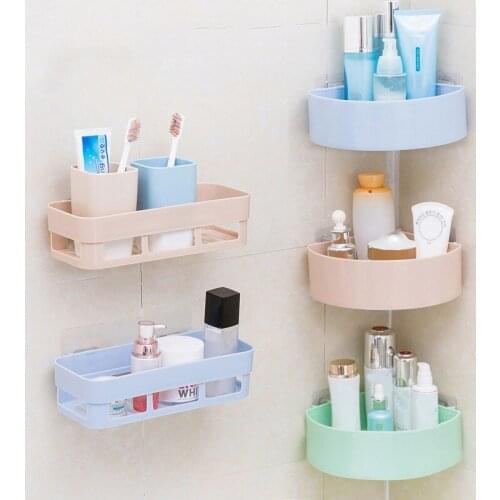 Bathroom Shelf Bathroom Adhesive Storage Rack Kitchen Home Decoration Corner Shower Shelf Rack Storage Rack Accessories 3 Colors
