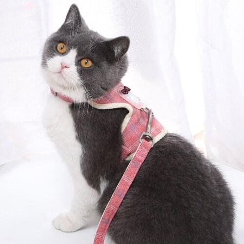 Adjustable Cats Leash Chest Strap Cat Grid Printing Pet Outdoor Traction Rope Anti Break Free Cat Traction Rope Chest
