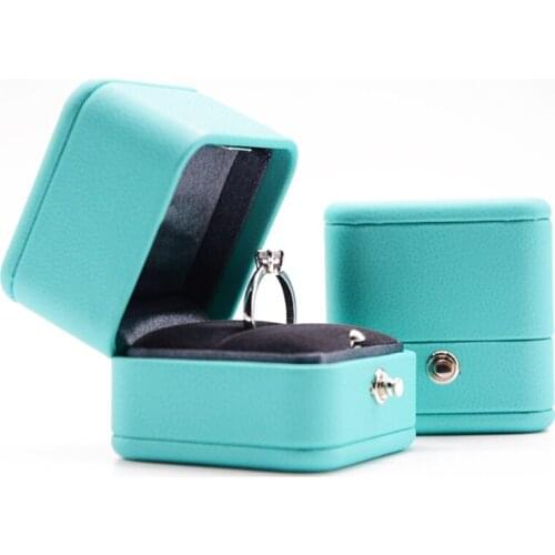 Romantic Blue Leather Jewelry Gift Box Ring Box Necklace Box Ring Packaging Storage Ring Organizer Marriage Proposal
