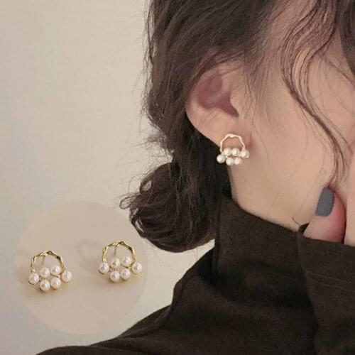 S925 Needle Stud Earrings For Women Gentle Fashion Pearl Twist Ring Simple Earrings Jewelry Wholesale