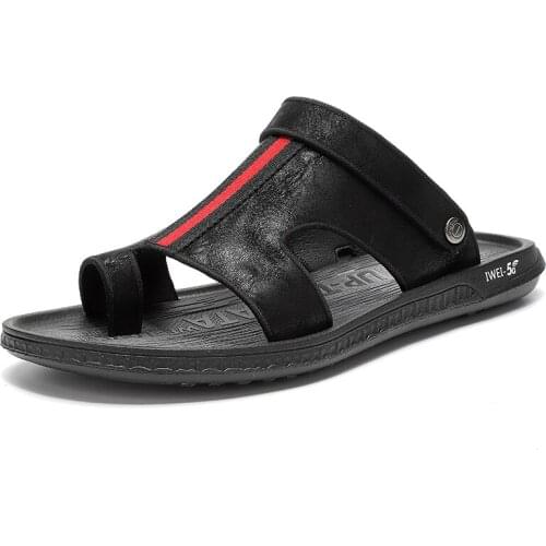 TANTU New Summer Men Sandals Breathable Leather Sports Sandals Lightweight Flip Flop Outdoor Beach Sandals 2-ways to Wear Shoes