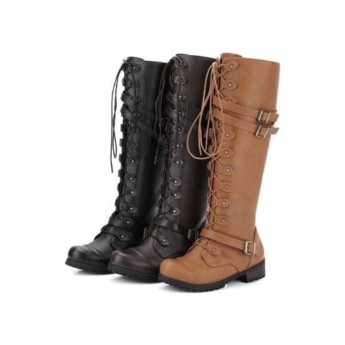 Knee High Boots Western Cowboy Boots for Women Long Winter Boots Lace Up Thick Low Heels Female Boot Fashion Shoes Woman