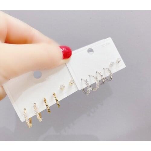 2021 New Design 6 Pcs 14K Gold Plated Simple Style Stud Earrings Luxury Jewelry Cubic Zircon Earrings