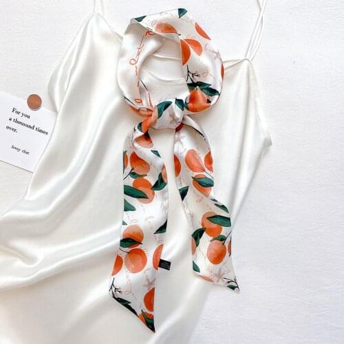 Fashion Skinny Hair Scarf For Women Cute Headband 100% Silk Handle Neck Scarfs For Ladies 130*7cm Long Hairband Bag Scarves 2021