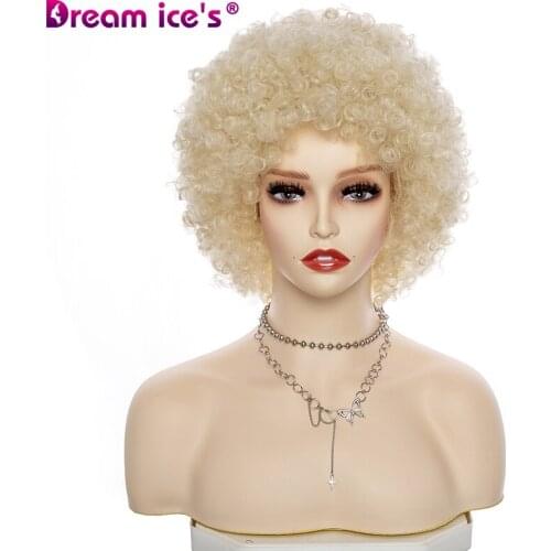 Afro Kinky Curly Short Wigs For Black Women Synthetic Fluffy Brown White Color Hair Wig with Bangs Cosplay Wig Dreamice