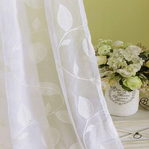 Good Quality Modern Cotton Thread Embroidery Leaves Pure White Tulle Curtain Translucidus Tulle Curtain HOT SALE NEW