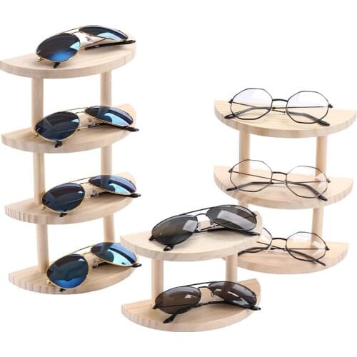 Assembleable Bamboo Sunglasses Stand Glasses Display Jewelry Holder Bracelet Watches Show Product 4 Layers
