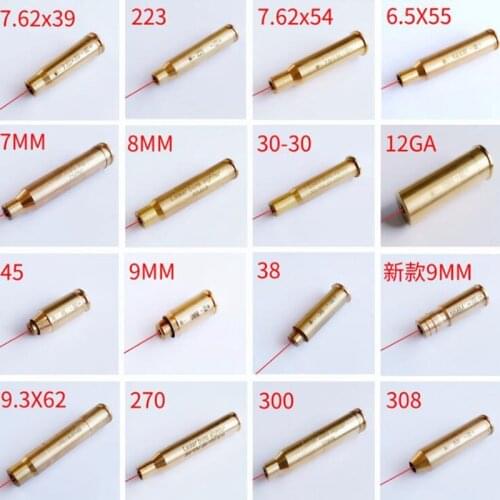 Tactical Red Dot Laser Boresighter Collimator Brass Cartridge Bore Sighter .223 .270 .308 .300 40 45 9mm 12GA Hunting Gun Tool