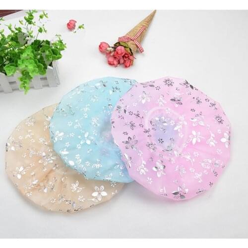Women Shower Cap Bath Hat Waterproof Bronzing Kitchen Fume Lamp Bonnet Bauhinia Bathroom Accessory Transparent Beauty New