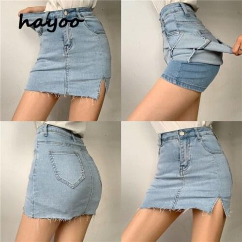 High waist Korean style womens denim skirt sexy side split hip-covered denim shorts skirt for girls