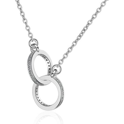 Simple Fashion 2 Small Round 1 ct 5A CZ Crystal Pendant&Necklace for Women S Sterling Wedding&Engagement Party Jewelry Gift