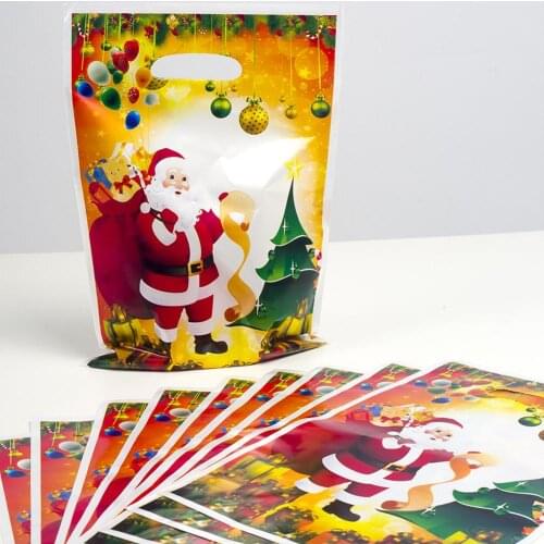 10Pcs/Set Christmas PVC Disposable Handbag Gift Candy Storage Decorative Bag Gift Boxes