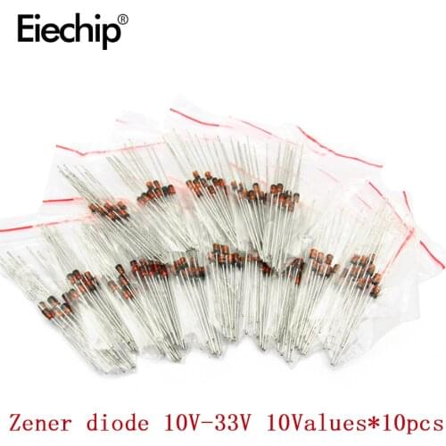 100pcs/lot Zener diode kit 1/2w 0.5W regulator 10V-30V 10VALUES*10pcs electronic Kit pack