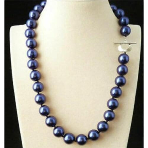 12MM Dark Blue Shell Pearl Round Bead Jewelry Necklace 18" 36"