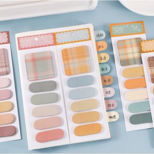 120 Sheets Plaid Sticky Notes Simple Solid Color Basic Mark Page Index Stickers Note Paper Bookmark School Stationery Supplies
