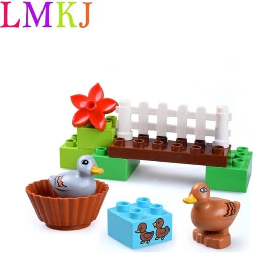 13pcs Big Size Diy Bricks Happy Farm Zoo Animals Blocks Set Compatible With Duploed Toys For Children Hobbies Brinquedos