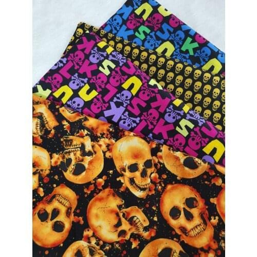 4pcs 32x25cm Golden Skull Colorful Rose Letter Cool combine Cotton Fabric Bundle DIY Patchwork viaPhil