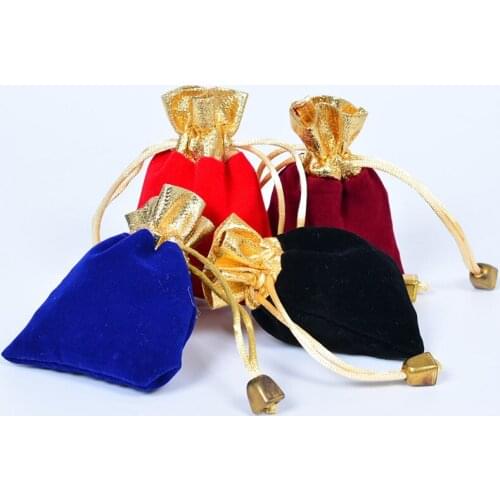 50pcs/lot 7x9 10x12 12x15cm Phnom Penh Gold Velvet Pouches Wedding Drawstring Bag With Beads Christmas Gift Packaging Bags